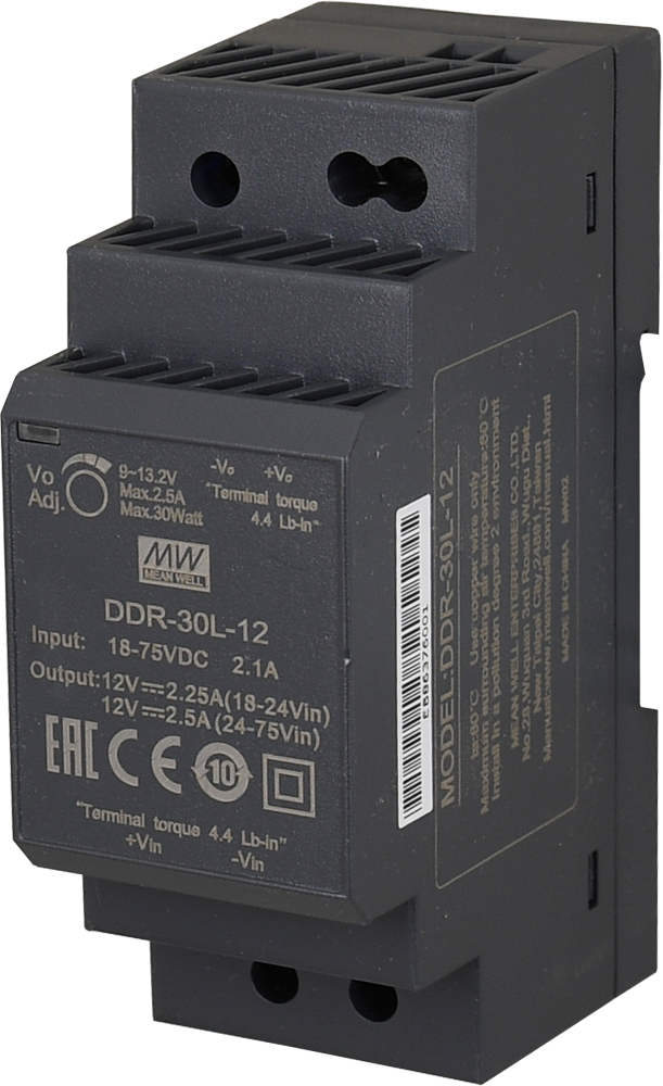 DDR 12V/30W/2.5A DC/DC converter for DIN rail - DDR-30L-12