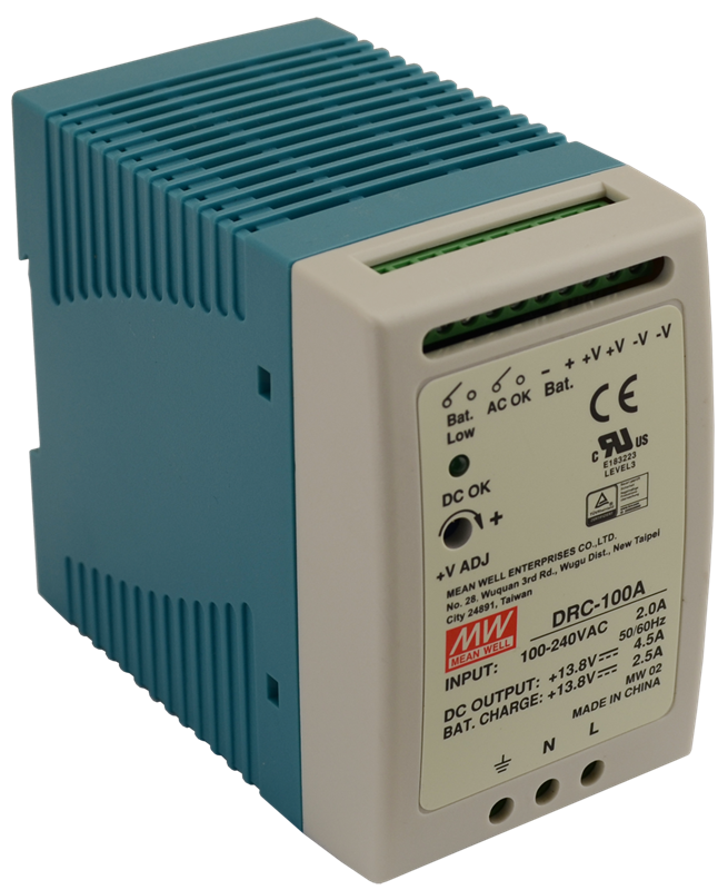 Alimentation à Découpage DRC-100A/100B 100W - 13.8V/27.6V, Montage Rail DIN, Pour Systèmes Sécurité Et UPS