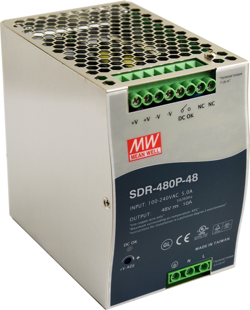 SDR 48V/480W/10A alimentatore su guida DIN - SDR-480P-48